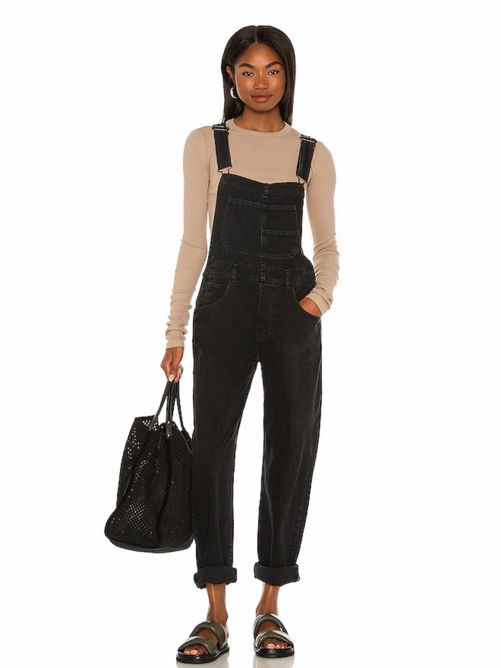 Free People We The Free Ziggy Denim Overalls Mineral Black Size Medium